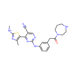 CNc1nc(C)c(-c2nc(Nc3cccc(CC(=O)N4CCCNCC4)c3)ncc2C#N)s1 ZINC000095593626