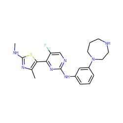 CNc1nc(C)c(-c2nc(Nc3cccc(N4CCCNCC4)c3)ncc2F)s1 ZINC000095605858