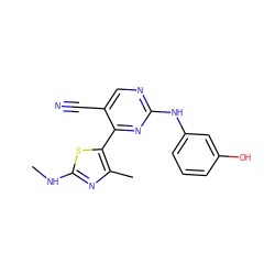 CNc1nc(C)c(-c2nc(Nc3cccc(O)c3)ncc2C#N)s1 ZINC000095596931