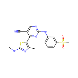 CNc1nc(C)c(-c2nc(Nc3cccc(S(C)(=O)=O)c3)ncc2C#N)s1 ZINC000103291582