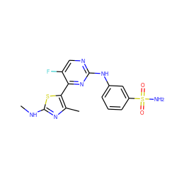 CNc1nc(C)c(-c2nc(Nc3cccc(S(N)(=O)=O)c3)ncc2F)s1 ZINC000095605236