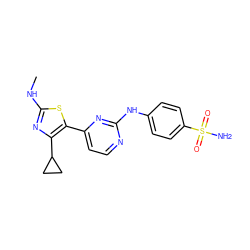 CNc1nc(C2CC2)c(-c2ccnc(Nc3ccc(S(N)(=O)=O)cc3)n2)s1 ZINC000095605012