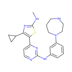 CNc1nc(C2CC2)c(-c2ccnc(Nc3cccc(N4CCCNCC4)c3)n2)s1 ZINC000095605024