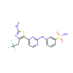 CNc1nc(CC(F)(F)F)c(-c2ccnc(Nc3cccc(S(N)(=O)=O)c3)n2)s1 ZINC000095602434