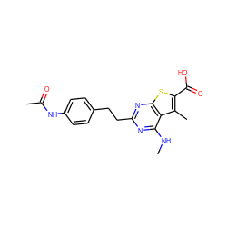 CNc1nc(CCc2ccc(NC(C)=O)cc2)nc2sc(C(=O)O)c(C)c12 ZINC001772616047