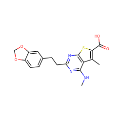 CNc1nc(CCc2ccc3c(c2)OCO3)nc2sc(C(=O)O)c(C)c12 ZINC001772624207