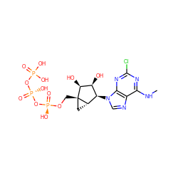CNc1nc(Cl)nc2c1ncn2[C@@H]1[C@H](O)[C@H](O)[C@@]2(CO[P@](=O)(O)O[P@](=O)(O)OP(=O)(O)O)C[C@@H]12 ZINC000299847224