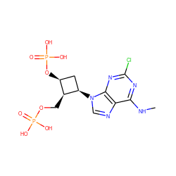 CNc1nc(Cl)nc2c1ncn2[C@@H]1C[C@H](OP(=O)(O)O)[C@@H]1COP(=O)(O)O ZINC000027983055