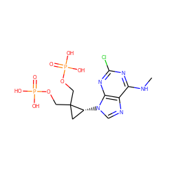 CNc1nc(Cl)nc2c1ncn2[C@@H]1CC1(COP(=O)(O)O)COP(=O)(O)O ZINC000013864034