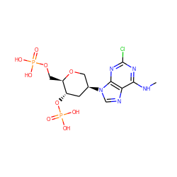 CNc1nc(Cl)nc2c1ncn2[C@@H]1CO[C@H](COP(=O)(O)O)[C@@H](OP(=O)(O)O)C1 ZINC000013805583