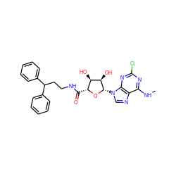 CNc1nc(Cl)nc2c1ncn2[C@@H]1O[C@H](C(=O)NCCC(c2ccccc2)c2ccccc2)[C@@H](O)[C@H]1O ZINC000096901427