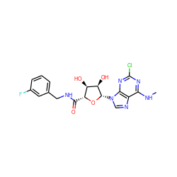 CNc1nc(Cl)nc2c1ncn2[C@@H]1O[C@H](C(=O)NCc2cccc(F)c2)[C@@H](O)[C@H]1O ZINC000096901883