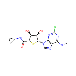 CNc1nc(Cl)nc2c1ncn2[C@@H]1S[C@H](C(=O)NC2CC2)[C@@H](O)[C@H]1O ZINC000013678649