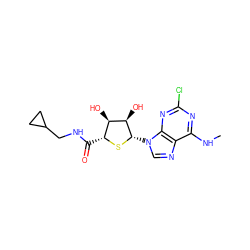 CNc1nc(Cl)nc2c1ncn2[C@@H]1S[C@H](C(=O)NCC2CC2)[C@@H](O)[C@H]1O ZINC000013678650