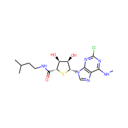 CNc1nc(Cl)nc2c1ncn2[C@@H]1S[C@H](C(=O)NCCC(C)C)[C@@H](O)[C@H]1O ZINC000013678652