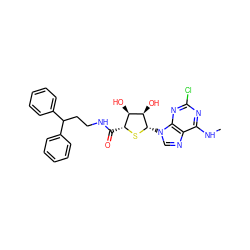 CNc1nc(Cl)nc2c1ncn2[C@@H]1S[C@H](C(=O)NCCC(c2ccccc2)c2ccccc2)[C@@H](O)[C@H]1O ZINC000028563943