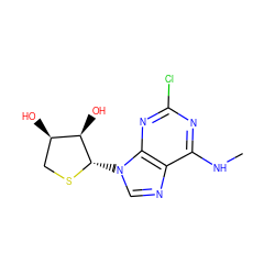 CNc1nc(Cl)nc2c1ncn2[C@@H]1SC[C@@H](O)[C@H]1O ZINC000028656163