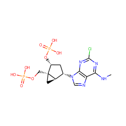 CNc1nc(Cl)nc2c1ncn2[C@H]1C[C@@H](OP(=O)(O)O)[C@]2(COP(=O)(O)O)C[C@H]12 ZINC000027556342