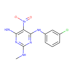 CNc1nc(N)c([N+](=O)[O-])c(Nc2cccc(Cl)c2)n1 ZINC000004306311