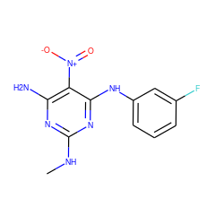 CNc1nc(N)c([N+](=O)[O-])c(Nc2cccc(F)c2)n1 ZINC000004306353