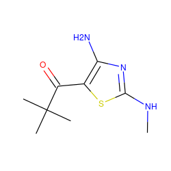 CNc1nc(N)c(C(=O)C(C)(C)C)s1 ZINC000000614399