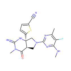 CNc1nc(N2C[C@H]3C(=O)N(C)C(=N)N[C@@]3(c3ccc(C#N)s3)C2)nc(C)c1F ZINC000584905342