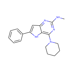 CNc1nc(N2CCCCC2)c2[nH]c(-c3ccccc3)cc2n1 ZINC000013834944