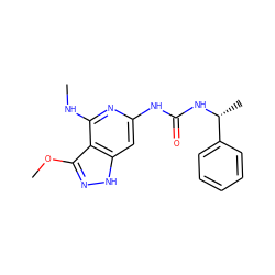 CNc1nc(NC(=O)N[C@H](C)c2ccccc2)cc2[nH]nc(OC)c12 ZINC001772613551