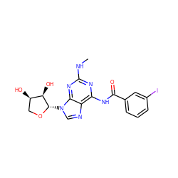 CNc1nc(NC(=O)c2cccc(I)c2)c2ncn([C@@H]3OC[C@@H](O)[C@H]3O)c2n1 ZINC000036272949