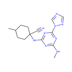 CNc1nc(NC2(C#N)CCC(C)CC2)nc(-n2cncn2)n1 ZINC000096922732