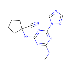 CNc1nc(NC2(C#N)CCCC2)nc(-n2cncn2)n1 ZINC000096928547