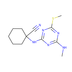 CNc1nc(NC2(C#N)CCCCC2)nc(SC)n1 ZINC000096924102