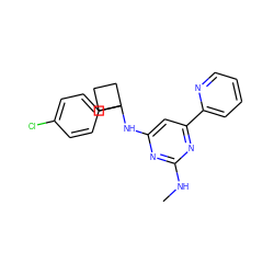 CNc1nc(NC2(c3ccc(Cl)cc3)CCC2)cc(-c2ccccn2)n1 ZINC000299837090