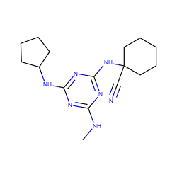 CNc1nc(NC2CCCC2)nc(NC2(C#N)CCCCC2)n1 ZINC000096924105