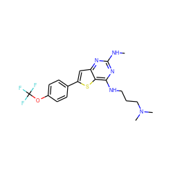 CNc1nc(NCCCN(C)C)c2sc(-c3ccc(OC(F)(F)F)cc3)cc2n1 ZINC000103263075