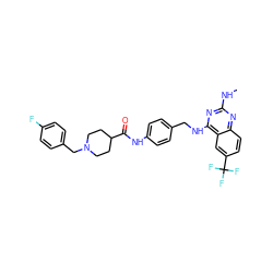 CNc1nc(NCc2ccc(NC(=O)C3CCN(Cc4ccc(F)cc4)CC3)cc2)c2cc(C(F)(F)F)ccc2n1 ZINC000144948795