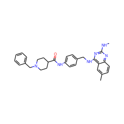 CNc1nc(NCc2ccc(NC(=O)C3CCN(Cc4ccccc4)CC3)cc2)c2cc(C)ccc2n1 ZINC000145415607