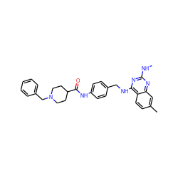 CNc1nc(NCc2ccc(NC(=O)C3CCN(Cc4ccccc4)CC3)cc2)c2ccc(C)cc2n1 ZINC000144036347