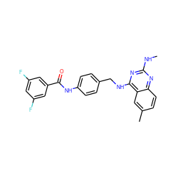 CNc1nc(NCc2ccc(NC(=O)c3cc(F)cc(F)c3)cc2)c2cc(C)ccc2n1 ZINC000141898561