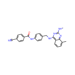 CNc1nc(NCc2ccc(NC(=O)c3ccc(C#N)cc3)cc2)c2cccc(C)c2n1 ZINC000142512985