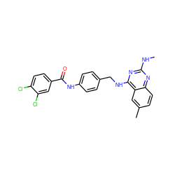 CNc1nc(NCc2ccc(NC(=O)c3ccc(Cl)c(Cl)c3)cc2)c2cc(C)ccc2n1 ZINC000141861228