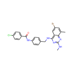 CNc1nc(NCc2ccc(NC(=O)c3ccc(Cl)cc3)cc2)c2cc(Br)cc(C)c2n1 ZINC000141742596