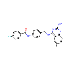 CNc1nc(NCc2ccc(NC(=O)c3ccc(F)cc3)cc2)c2cc(C)ccc2n1 ZINC000045259045