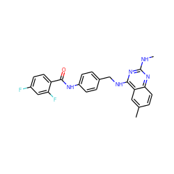 CNc1nc(NCc2ccc(NC(=O)c3ccc(F)cc3F)cc2)c2cc(C)ccc2n1 ZINC000141860828