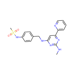 CNc1nc(NCc2ccc(NS(C)(=O)=O)cc2)cc(-c2ccccn2)n1 ZINC000299839545