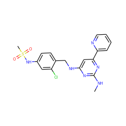 CNc1nc(NCc2ccc(NS(C)(=O)=O)cc2Cl)cc(-c2ccccn2)n1 ZINC000252482983