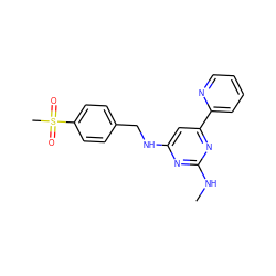 CNc1nc(NCc2ccc(S(C)(=O)=O)cc2)cc(-c2ccccn2)n1 ZINC000299820187