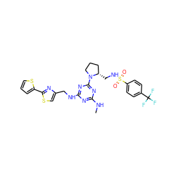 CNc1nc(NCc2csc(-c3cccs3)n2)nc(N2CCC[C@@H]2CNS(=O)(=O)c2ccc(C(F)(F)F)cc2)n1 ZINC000095554643