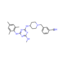 CNc1nc(Nc2c(C)cc(C)cc2C)nc(NC2CCN(Cc3cccc(C#N)c3)CC2)n1 ZINC000073296585