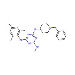 CNc1nc(Nc2c(C)cc(C)cc2C)nc(NC2CCN(Cc3ccccc3)CC2)n1 ZINC000073295008